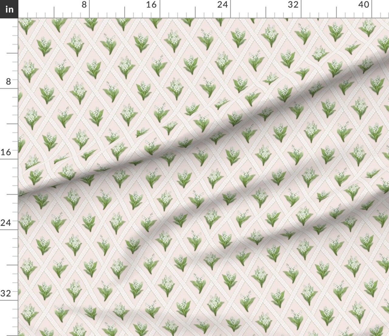 Blush Floral Botanical Lily Of The Valley Lattice Garden Party Springtime Granny Chic Cottagecore Small Scale Custom Printed Fabric by Spoonflower Various Fabrics by the Yard or Fat Quarter